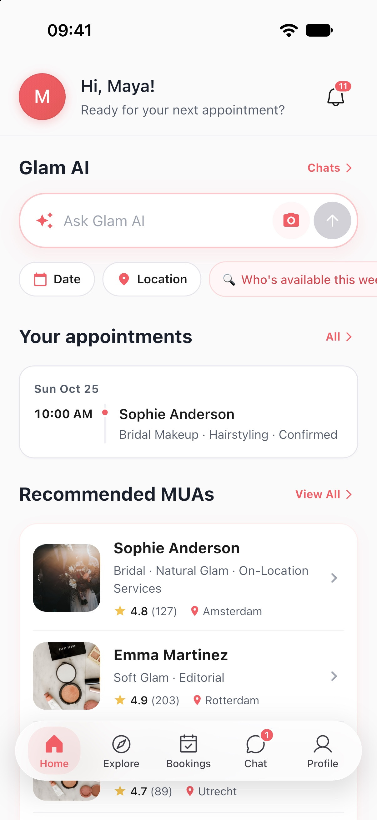 MUA Match app: Home